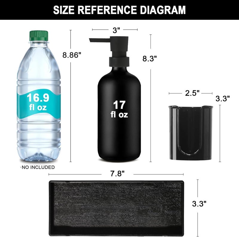 TOLDATLI Mouthwash Dispenser for Bathroom, Glass Mouth Wash Pump Dispenser with Cup Holder, 17 Fl Oz Mouthwash Bottle Decanter with Tray, Refillable Mouthwash Dispenser Container (Matte Black) - Image 2